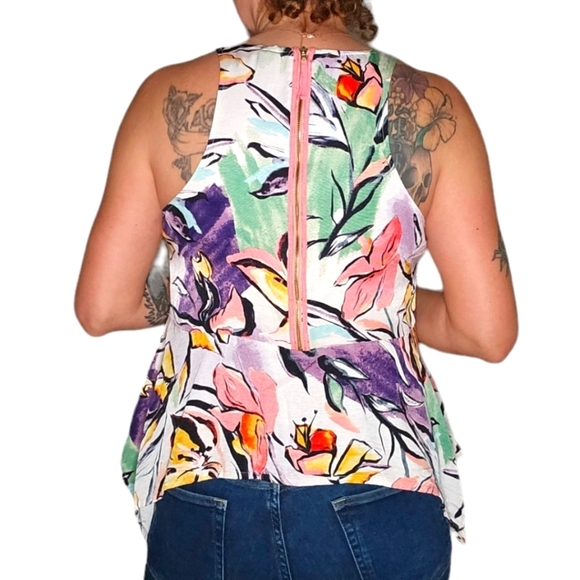 HD in Paris Floral Zip Back Sleeveless Blouse Size 12 White - Picture 2 of 3